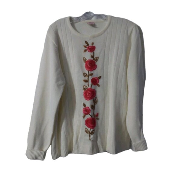 Adrian Delafield Sweater Size Large Cream Floral Embroidered - Picture 8 of 10